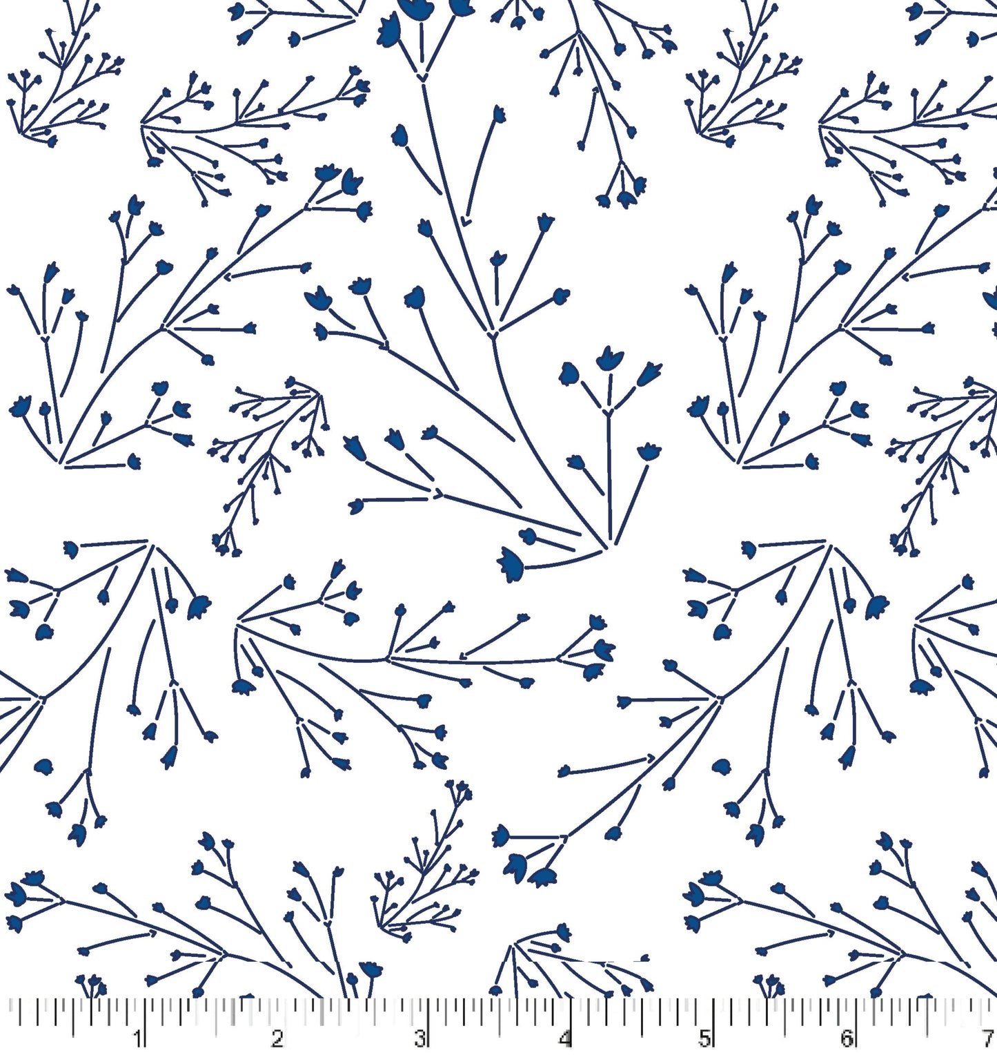 Blue floral branches on a white background.