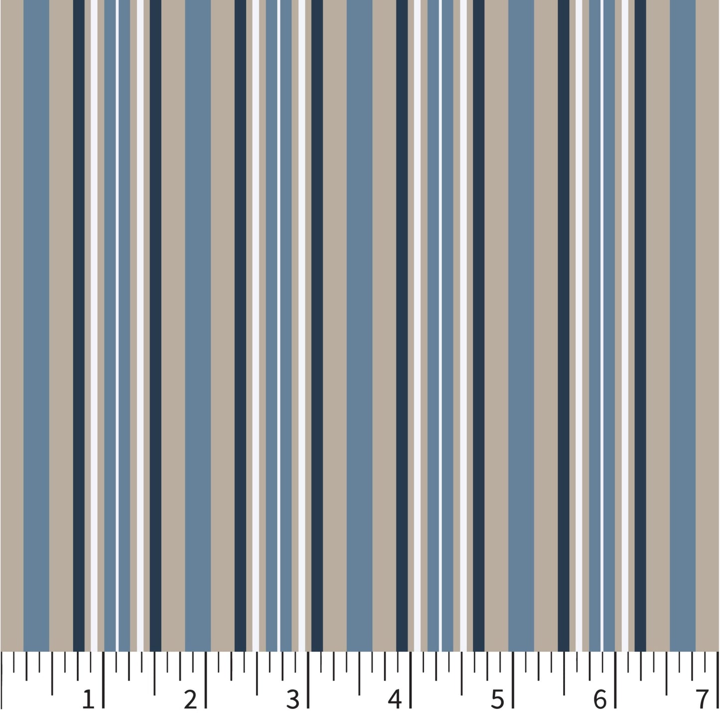 Striped fabric swatch with measurements and design details on a white background