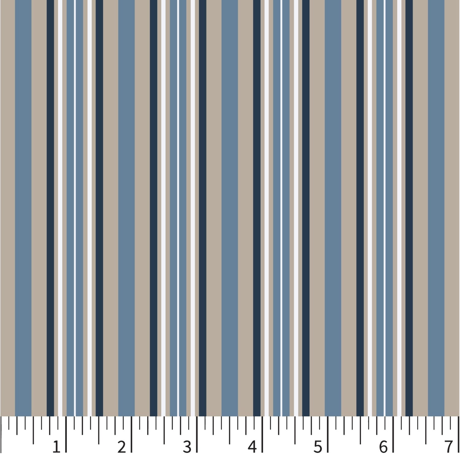 Striped fabric swatch with measurements and design details on a white background