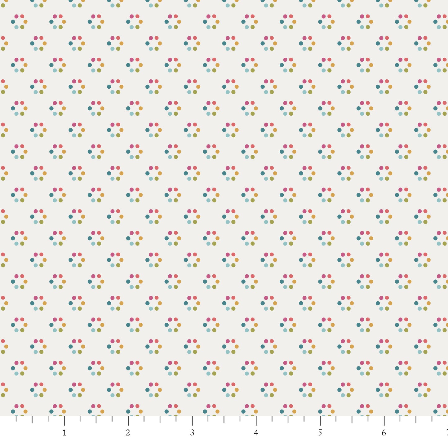 Pattern of colourful dots in a circle on a white backgrround.