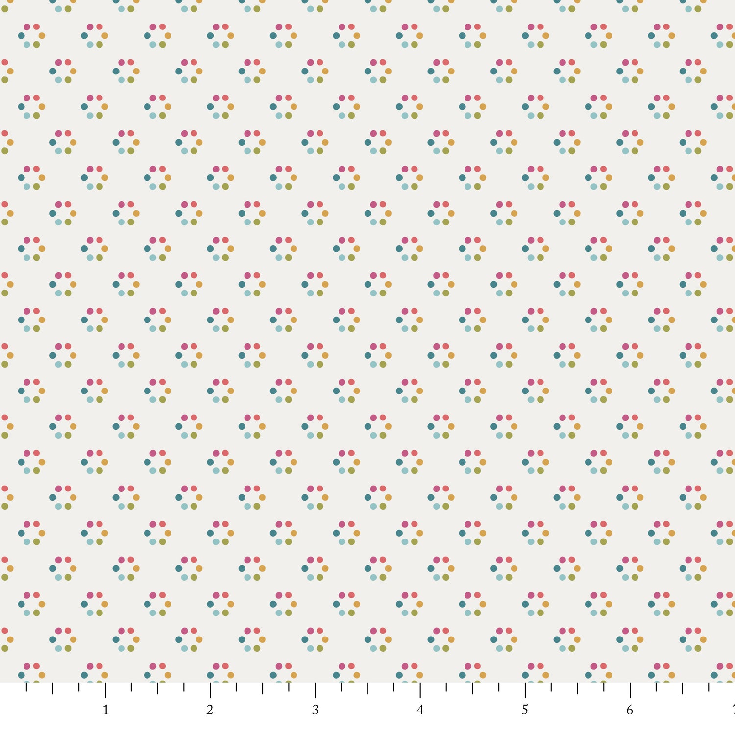 Pattern of colourful dots in a circle on a white backgrround.